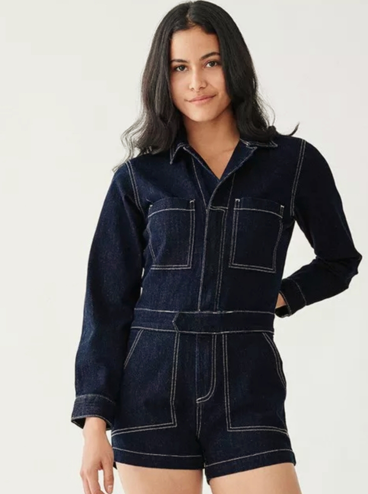 DL1961 Denim Utility Short Jumpsuit - Dark Indigo
